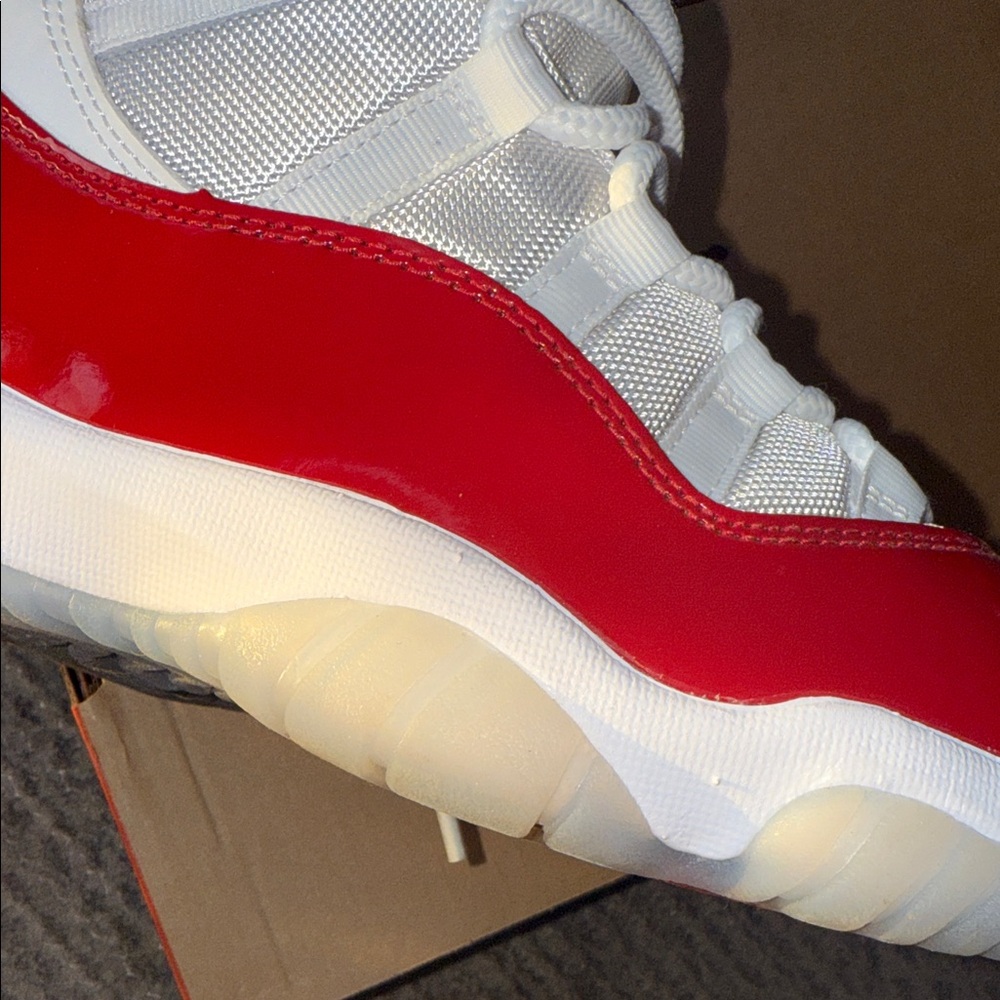 Jordan Cherry Red 11s High-Top Red and White Sneakers - Picture 7 of 9
